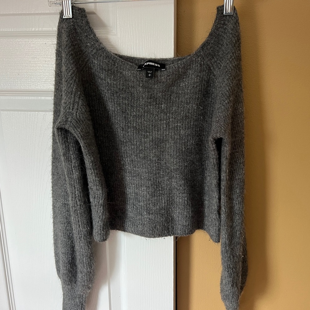 Express Soft Knit Scoop Neck Sweater Cropped Gray S